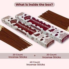 Dragons Blood Incense Sticks for Protection - Total 40 Insence-Sticks - Dual Pack of 20 Insense - Inciensos - Inscents - Natural Non Toxic Ingredients - Incents - Incence - Inscense - Insents