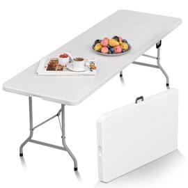 HLPB Folding Table Picnic Table, 8 ft Portable Camping Table with Handle and Safety Locks, Foldable Table Plastic Dining Table Indoor Outdoor for Camping, Picnic and Party