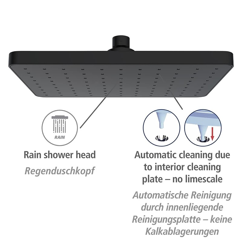 WENKO Automatic Clean Rain Shower Head, Anti-limescale Function, Square Shower