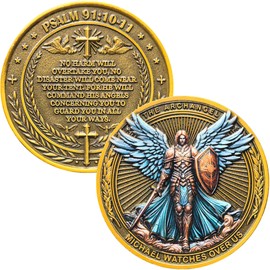 Archangel Michael Protection Challenge Coin for Divine Guidance and Safety Bible Verses Pocket Token (Single Coin)