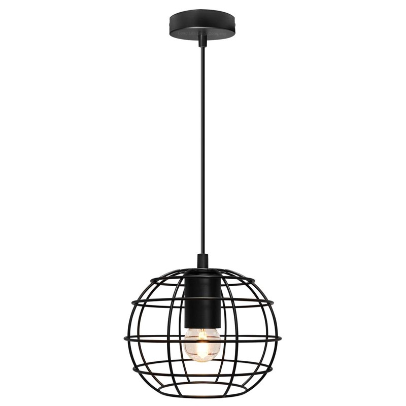 Wire Cage Globe Pendant Light Black Metal Loft Industrial Ceiling