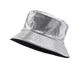 Manfnee Hip Pop Hat Metallic Bucket Hat Trendy Fisherman Hats Unisex Reversible Packable Sun Cap