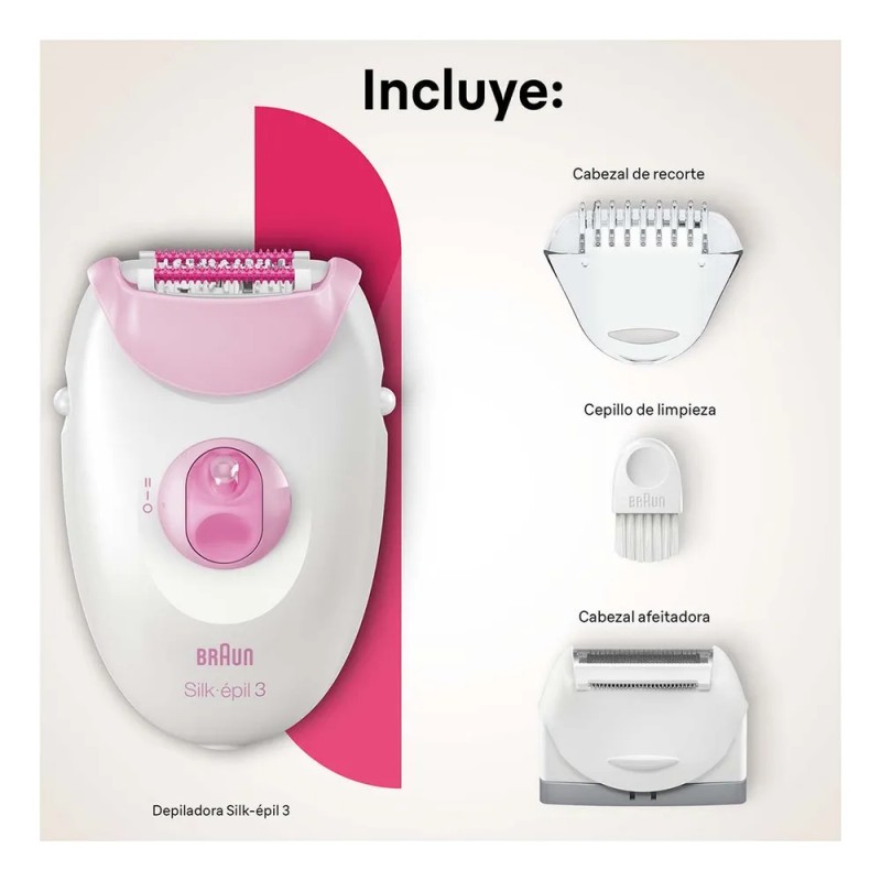 Braun Silk-épil 3, Depiladora Eléctrica Para Mujer 3en1 Rosa