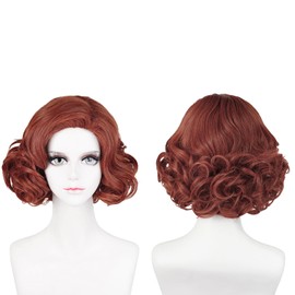 Max Beauty Anime Dark Brown Cosplay Wig for Women, Girl Daily Wavy Curly Short Hair for Cosplay Synthetic Wig Halloween Costume Party Hair + Cap