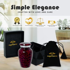 Marble Finish Keepsake Sharing Urn – Mini Metal Cremation Urn for Human or Pet Ashes – Small Memorial Token Urn with Velvet Bag & Funnel – A Perfect Tribute & Gift for Families (Red)