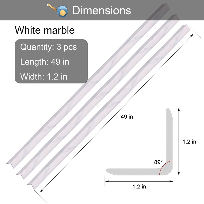 3 Pcs 49" Wall Corner Protector Trim, White Marble Grain