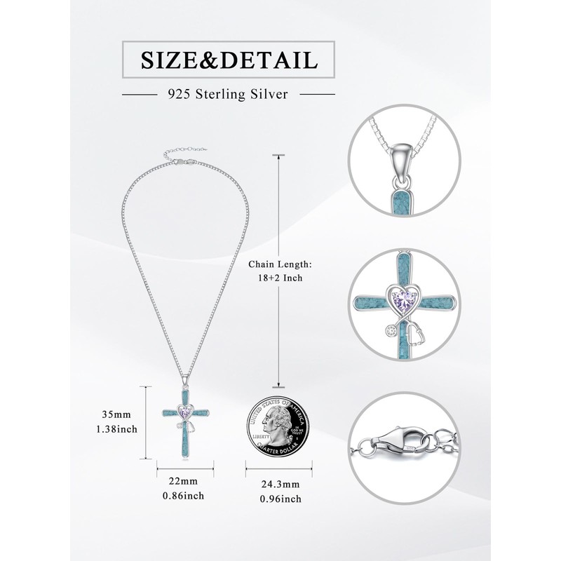 Flpruy Stethoscope Cross Necklace with June Light Violet Heart Birthstone