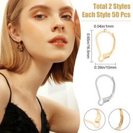Beebeecraft 100Pcs Leverback Earring Findings 24K Gold Plated Stainless Steel French Earring Hooks 16X10mm Interchangeable Dangle Ear Wire Findings for Jewellry Making (Pin: 0.04 inch(1mm)