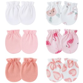 Baby No Scratch Mittens 6 Pair 6 Pattern Loose Cotton Baby Mittens 0-6 Months Soft Comfortable Washable Newborn Gloves for Girls, No Scratch