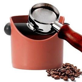 POPOYU Coffee Knock Box,Mini Espresso Knock Box,Red Coffee Grounds Container Small Knock Box,with Shock-Absorbent Removable Knock Bar and Non-Slip Base,Grind Barista Accessories