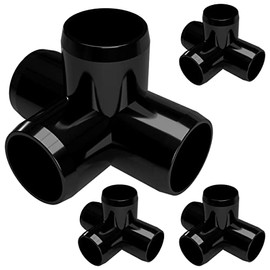 FORMUFIT F0014WT-BK-4 4-Way Tee PVC Fitting, Furniture Grade, 1" Size, Black (Pack of 4)