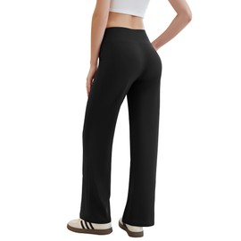 AB-Eleven Womens Yoga Pants Wide Leg Work Dress Pants with Pockets Casual Lounge Trousers Elastic Waist Sweatpants Black