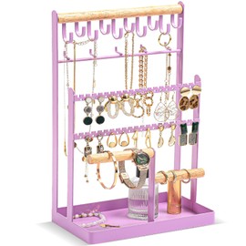 ProCase Jewelry Organizer Stand Necklace Organizer Earring Holder, 6 Tier Jewelry Stand Necklace Holder with 15 Hooks, Jewelry Tower Display Rack Storage Tree for Bracelets Earrings Rings -Purple