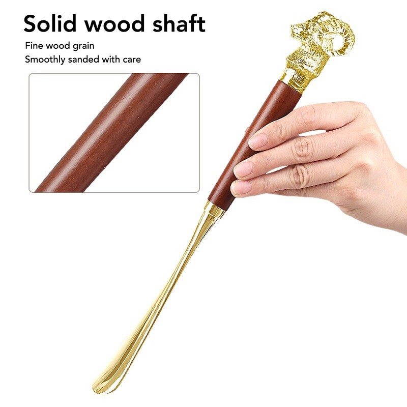 Lion Head Alloy Shoehorn Ergonomic Curves Metal Long Shoehorn with