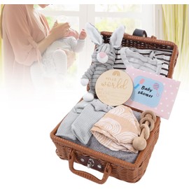 Set de para bebé, Regalos 9 en 1 para Baby Shower, Cesta de para bebé Nuevo, Relajante, para Aliviar el Dolor de Encías, Tarjeta de Felicitación, Cesta de Calcetines