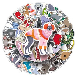 50 Pcs Dog Stickers Set - Various Cute Dogs Breeds, Premium PVC Material, Removable & Reusable, Ideal for Dog Lovers, Kids, Notebook, Laptop Decoration (Greyhound)