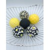 Black Yellow White Daisy fabric wrapped balls- spring summer flower