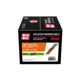 Grip-Rite GRSP8DRHG Clipped Head 2-3/8-inch by .113-inch by 30 Degree Paper Collated Ring Shank Hot-Dip Galvanized Framing Nail, 2,500 per Box