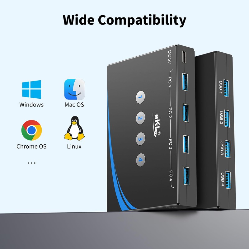 eKL USB 3.0 Switch 4 Computers Share 4 USB 3.0