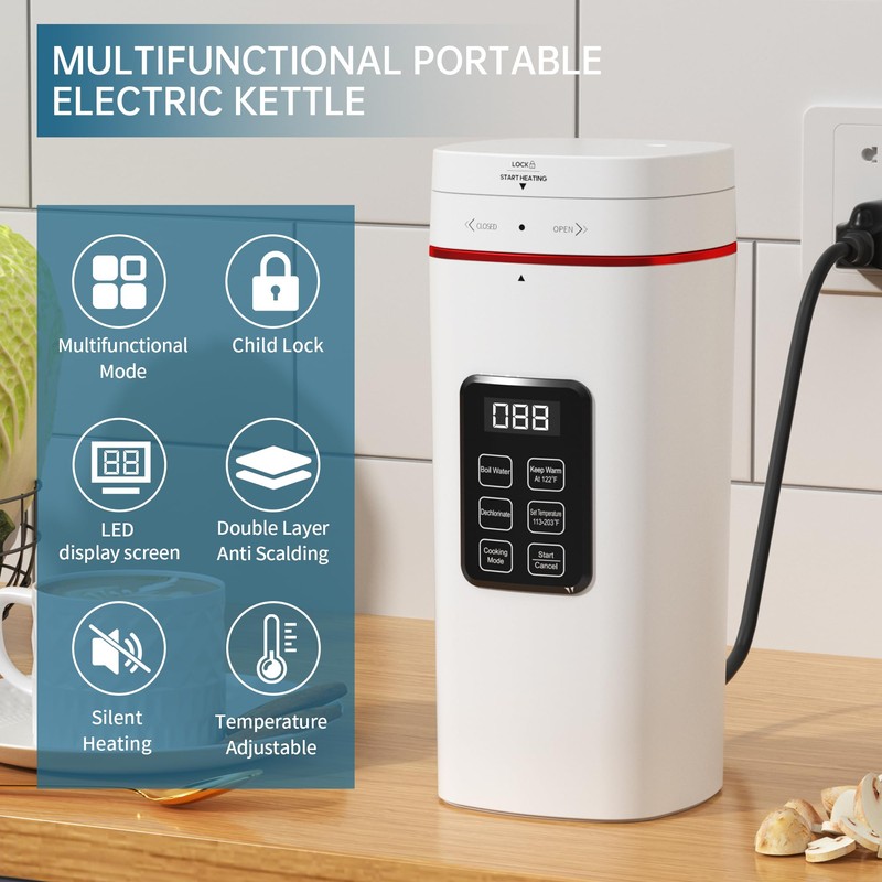 Travel Electric Kettle Portable 304 Stainless Steel LED Display Temperature
