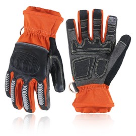 HANDLANDY Firefighter Rescue & Extrication Gloves, Heavy Duty Impact Work Gloves, Heat & Flame Resistant, Cut Resistant Touchscreen Safety Gloves (Orange, M)