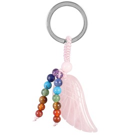KYEYGWO Healing Crystal Angel Wings Keyring for Unisex, 7 Chakra Stone Key Ring, Decorative Healing Stone Wings, Bag Pendant, Lucky Charm Pendant for Lanyard, pink