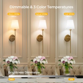 Brightown Battery Operated Wall Sconces Set of 2, Cordless Wall Lights with Rechargeable Bulbs and Remote, 12 Lighting Colors and Dimmable, Battery Powered Wall Lights for Bedroom Living Room, Glod