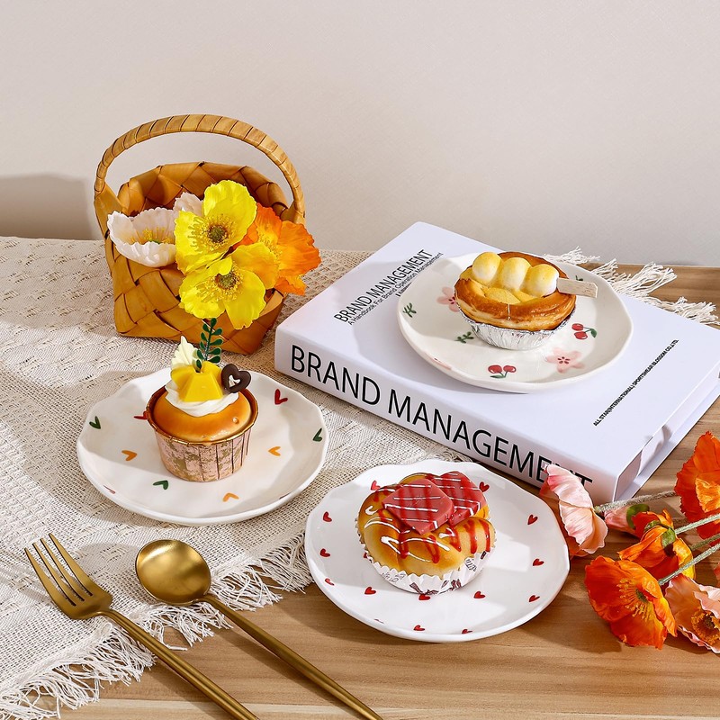 Koythin Ceramic Dessert Plates, Cute Fruits Dinner Plate, Printed Flowers