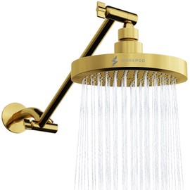 SparkPod - Cabezal de ducha de lluvia redondo con brazo de extensión de cabezal de ducha, lluvia de alta presión,instalación de 1 minuto (extensión de brazo de ducha de 11 pulgadas, oro egipcio)