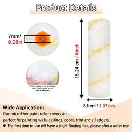 Hubaow 50 Pieces Paint Roller Cover, 6 inch Microfiber Roller Covers, Washable Covers for Roller Frame, House Painting Supplies, Naps for Paint Roller Brush for Painting Walls Ceilings