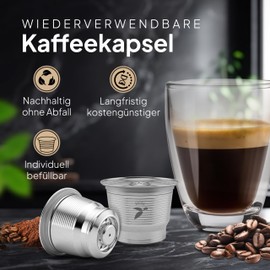 Refillable Stainless Steel Coffee Capsule for Refilling, Reusable Refill Capsule for Environmentally Conscious Coffee Lovers, Compatible with Nespresso Machines + Capsule Holder mahona
