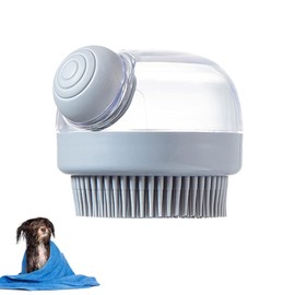 Generic Dog Bath Brush Pet Shampoo Brush Silicone Puppy Brush Dog Shower Brush with Soap Dispenser Grooming Shower Brush (Grey)