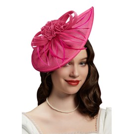 Pillbox Hats 20s 50s Vintage Fascinators for Women with Feather Mesh Veil Headband Bridal Wedding Tea Party (F-Rose)