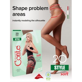 Conte French Cut Sheer Push Up Lace Control Top Slimming Pantyhose Tights Style 20 Den, Brown (Mocca), Medium