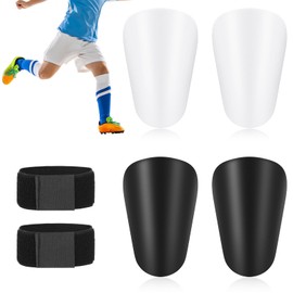 2 Pairs Mini Shin Pads Football, Small Shin Pads, Football Black & White Mini Shin Pads with Elastic Straps, Professional Shin Pads for Football for Boys and Girls