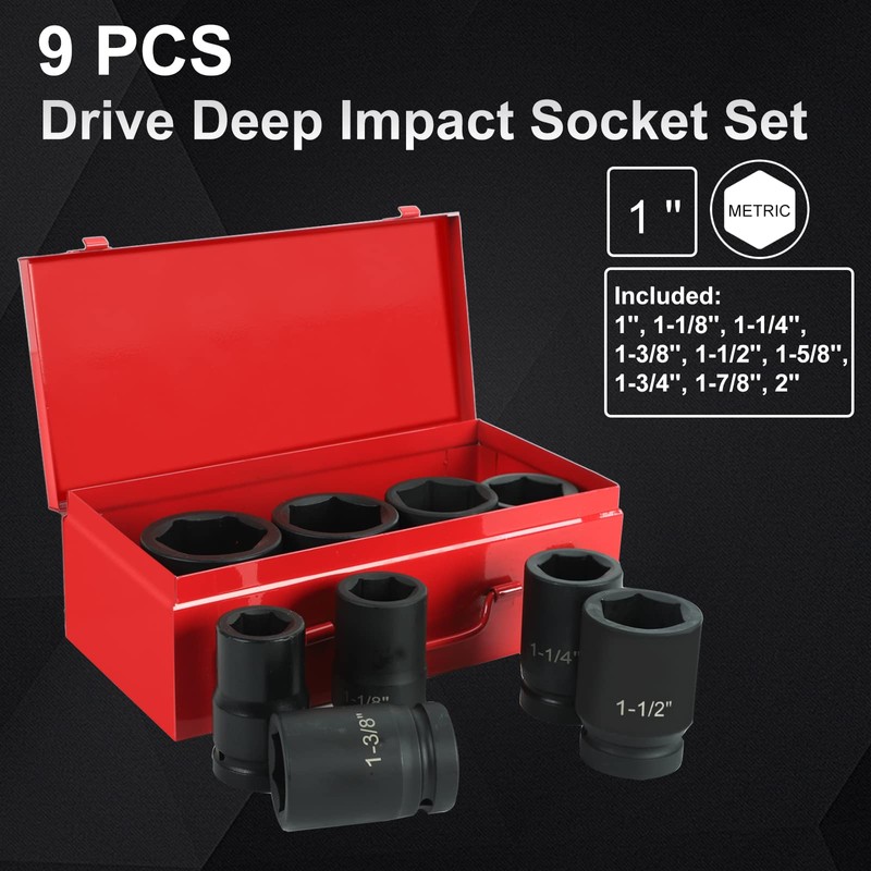 1 Inch Drive Deep Impact Socket Set, Cr-Mo 6-Point (1-Inch