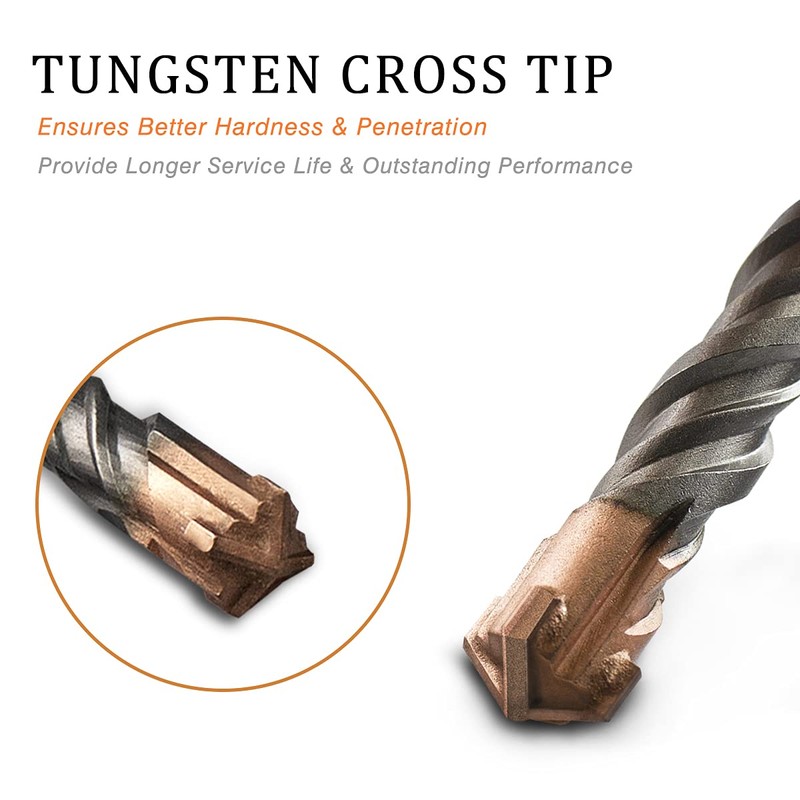 Meccion SDS Plus Hammer Drill Bits Professional Tungsten Cross Tip