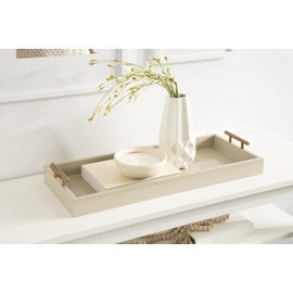 Kate and Laurel Lipton Modern Narrow Tray, 10 x 24, Sand, Midcentury Serving Tray for Storage and Display