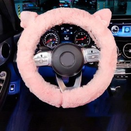 Plush Steering Wheel Cover 15 Inch Soft Warm Prevent Slip Cute Steering Wheel Protector for Women Car Type 2 Pink