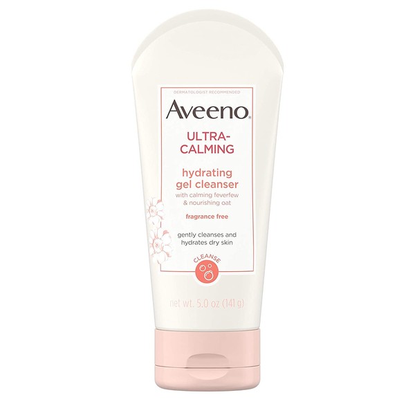 Aveeno Ultra-Calming Hydrating Gel Facial Cleanser with Calming Feverfew and Nourishing Oat, Face Wash for Dry and Sensitive Skin, Fragrance-Free and Non-Comedogenic, 5 oz (Pack of 2)