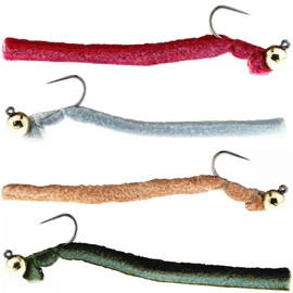 GoFly Pure Domestic Control Fishing Site Noodle Time Bakery Feather Jig, Small, Set of 4 Colors, 4 Colors (Raspberry, Dark Olive, La France, Natural, Medium, 0.06 oz (1.5 g) when hydrated, 0.04 oz (1