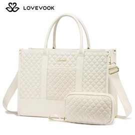 LOVEVOOK Fall Laptop Tote Bags for Women,15.6-17.3 inch Laptop Work Bags with Clutch Purse,Shoulder Bag with Adjustable Straps & 2 Cup Holders, Womens Briefcase for Travel, Teacher, Doctor, Nurse and Chic Woman:_Off-Wihte_15.6‘’