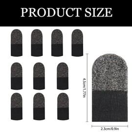 10 Pcs Gaming Finger Sleeves, Breathable Sweatproof Silver Fiber Thumb Protectors for Mobile Gaming (Black)