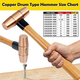 WEDO Copper Sledge Hammer 1-1/2lb,Solid Copper Mallet Hammer,Fiberglass Handle,Length 340mm,Die-Forged, Corrosion Resistant, DIN Standard