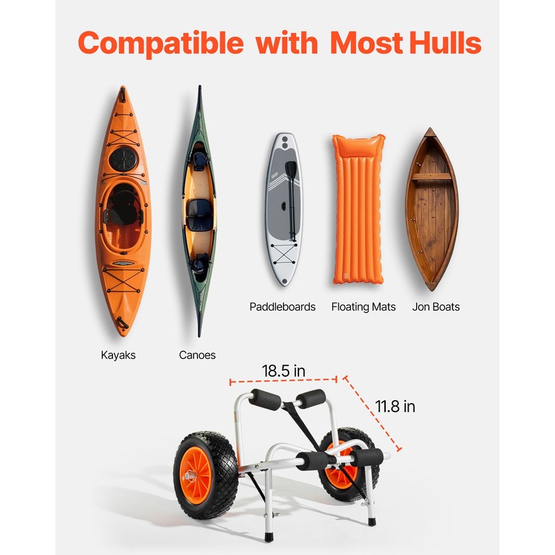 VEVOR Kayak Cart, 250 lbs Load Capacity, Foldable Kayak Trolley