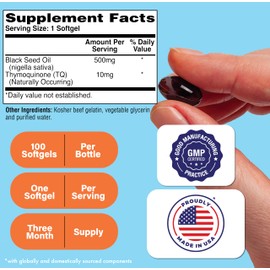 Health Thru Nutrition Health Thru Nutrition Black Seed Oil 500mg 100 Softgels | High Potency 2% Thymoquinone | 3rd Party Tested | Pure Cold Pressed | Organically Gown | Non-GMO, Gluten Free, Soy Free