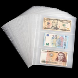 Uncle Paul 100 Sheets Double-Sided Design Currency Pages - 600 Pockets 11-Holes Currency Sleeves for Paper Money Collecting Holder Album for Bill Banknote Coupon Collection IN03100