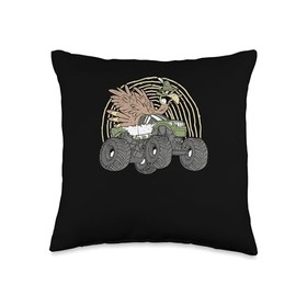 Pilgrim Costume Thanksgiving Shirt Turkey Meat Thanksgiving Day Dinner Turkey Riding Monster Truck Pilgrim Throw Pillow, 16x16, Multicolor