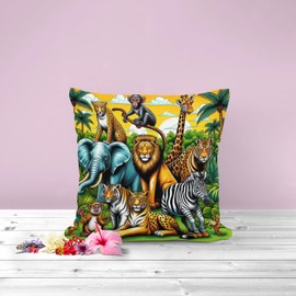The Beach Stop Jungle Animal Themed Accent Cushion Cover | Pop Art Home Decor | Gift Idea | 45x45cm 18x18” | Jungle Themed