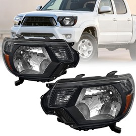 Faros delanteros cromados para Toyota Tacoma 2012, 2013, 2014, 2015, carcasa negra, reflector ámbar, halógeno, repuesto para lado del conductor y pasajero
